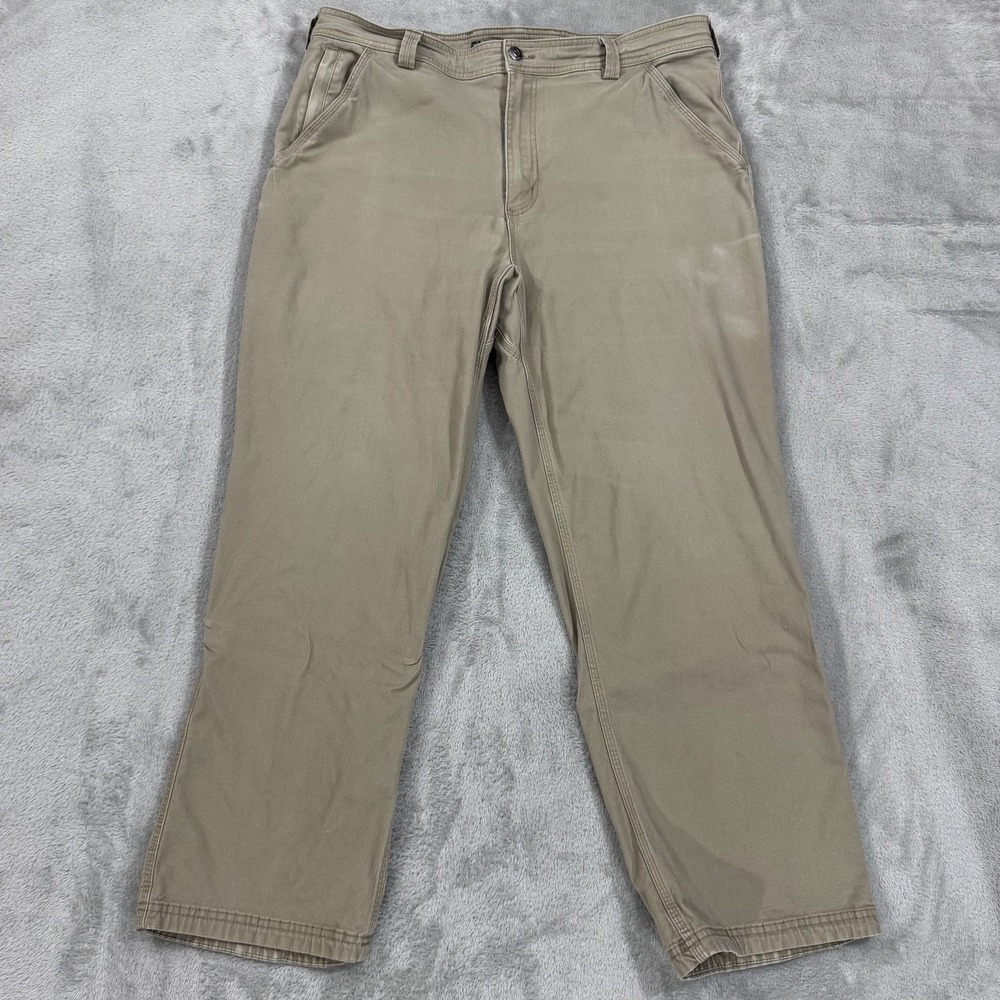 Duluth Trading Flex Fire Hose Pants Mens 38x30 Beige Canvas Gusset Work Stretch